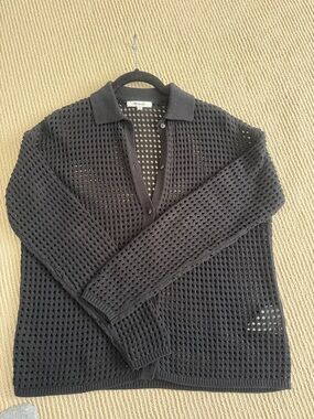 Madewell Black Open-Knit Button Cardigan